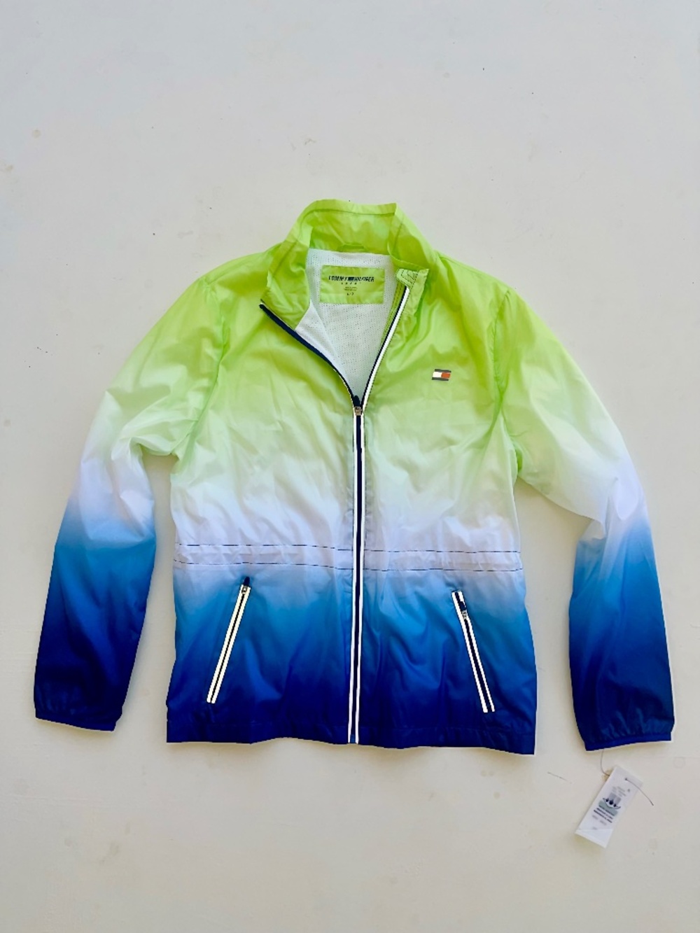 Women’s Tommy Hilfiger Sport Ombré Windbreaker Jacket Green Blue Large NWT